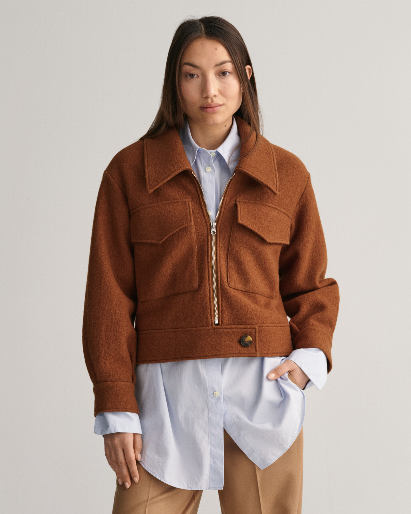 Boucl&eacute;jacke mit Rei&szlig;verschluss