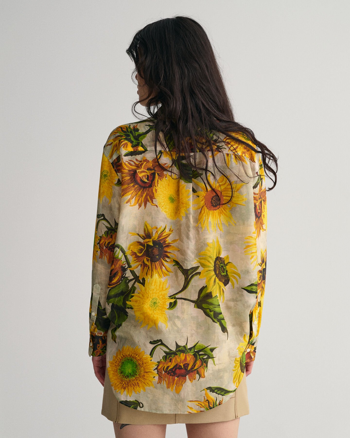 Relaxed Fit Baumwoll Seiden Bluse mit Sonnenblumen-Print