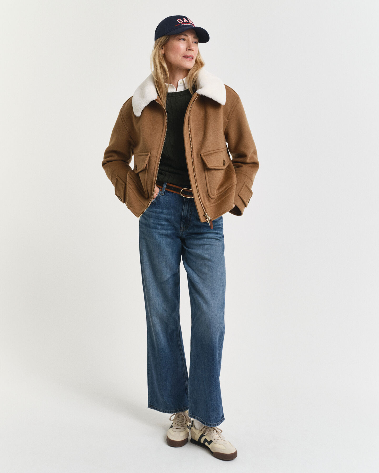 Zopfstrick Rundhalspullover aus Stretch-Baumwolle