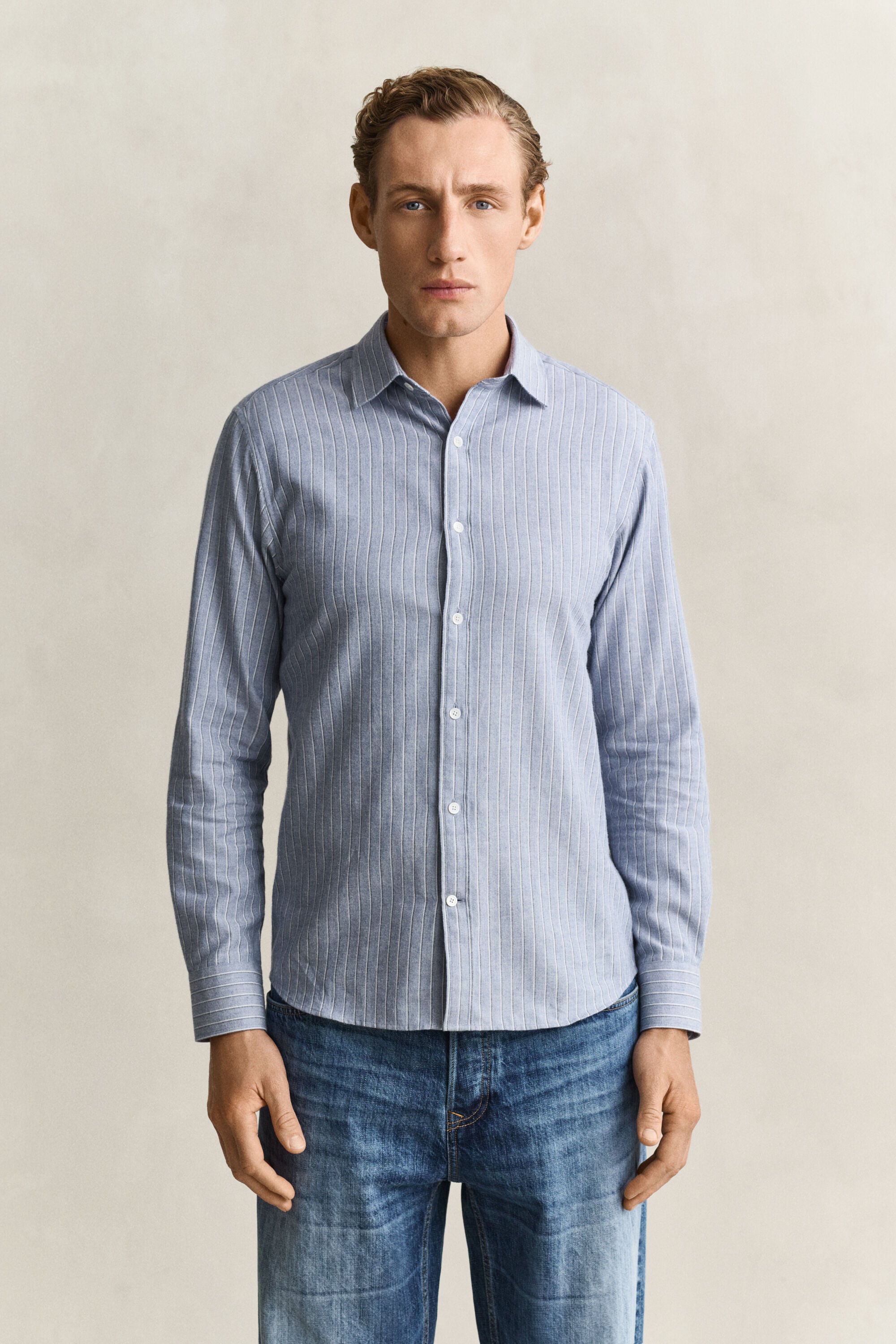Gestreiftes Flanellhemd aus Melange-Garn