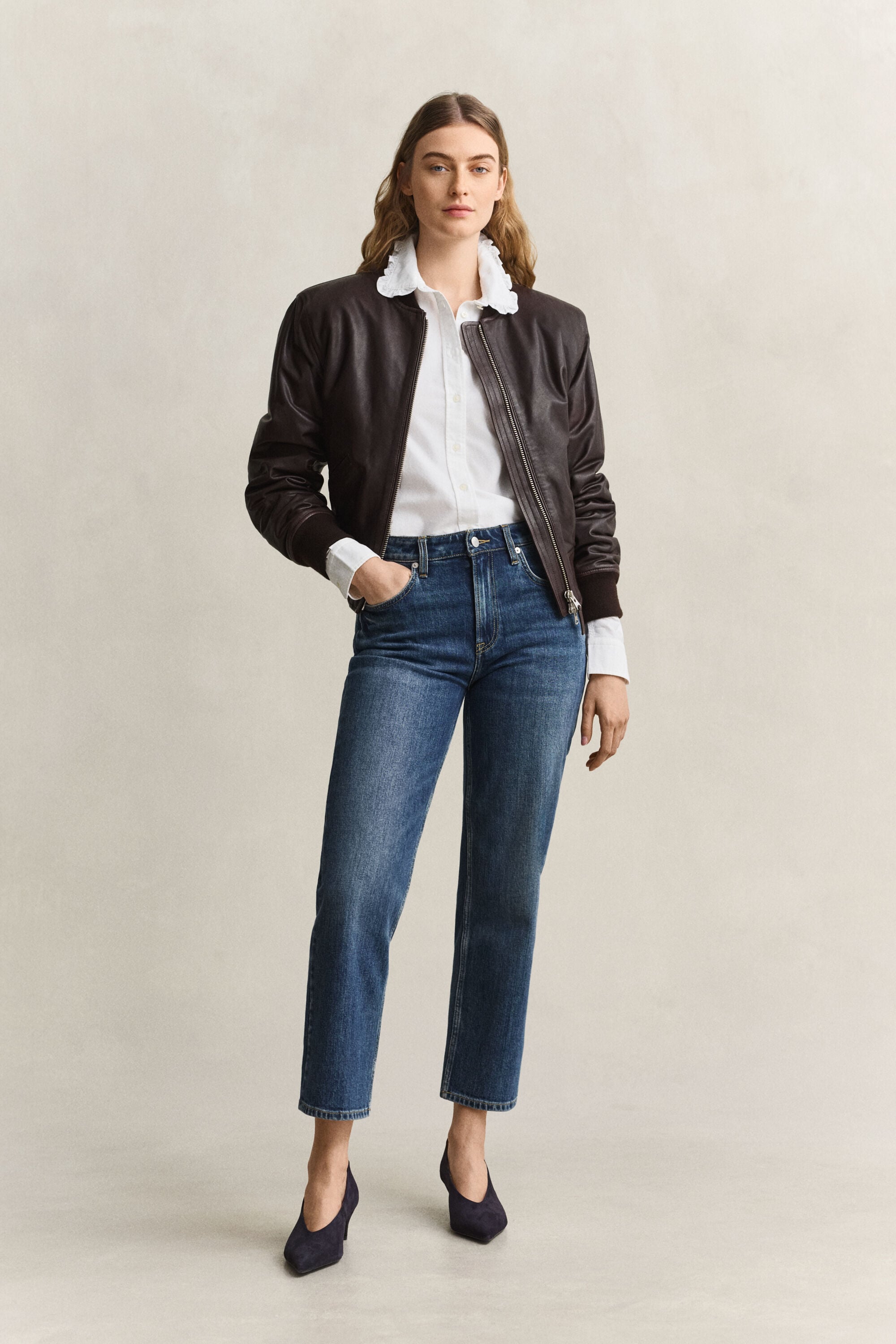Classic Oxford-Bluse mit Rüschen