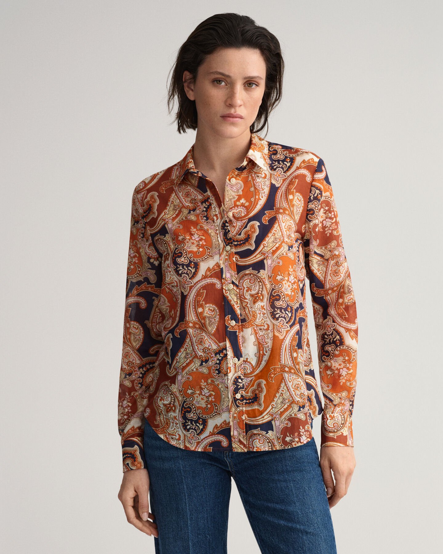 Regular Fit Paisley Bluse aus Baumwolle und Seide