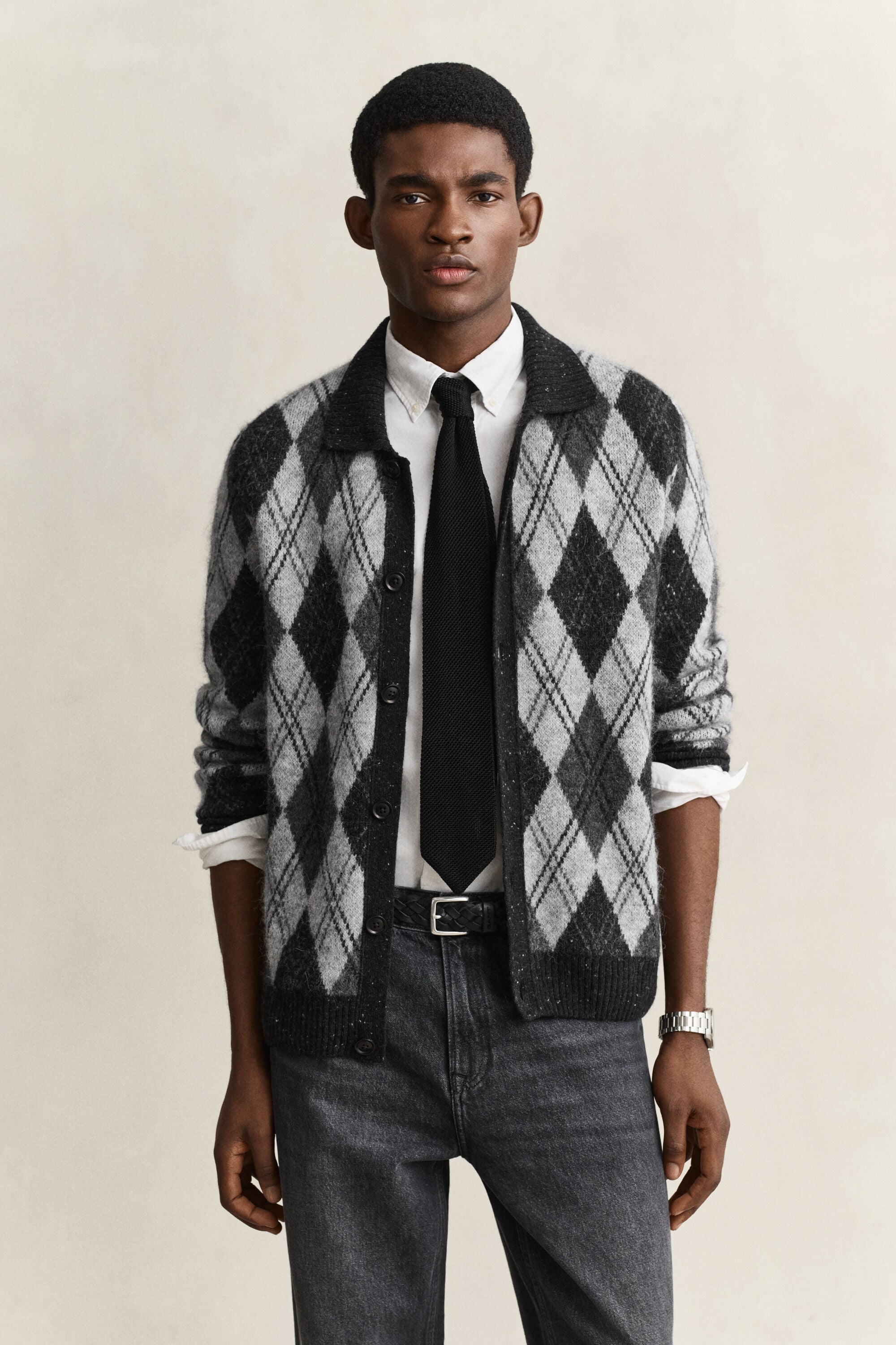 Argyle Polopullover aus Alpakagemisch