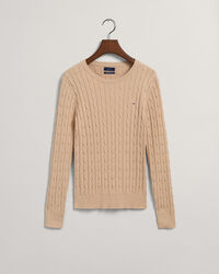 Zopfstrick Rundhalspullover aus Stretch-Baumwolle