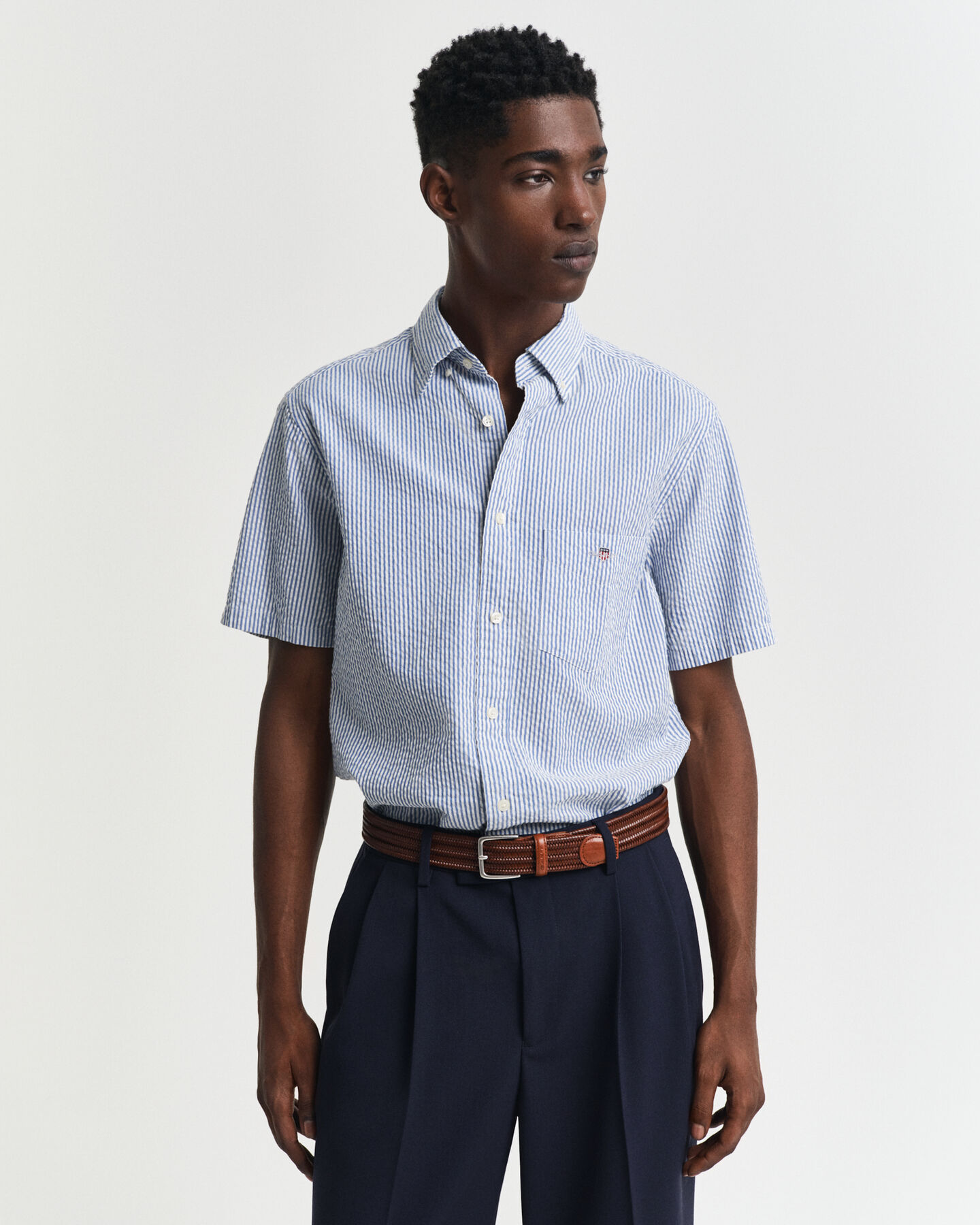 Regular Fit Seersucker Kurzarmhemd mit Streifen