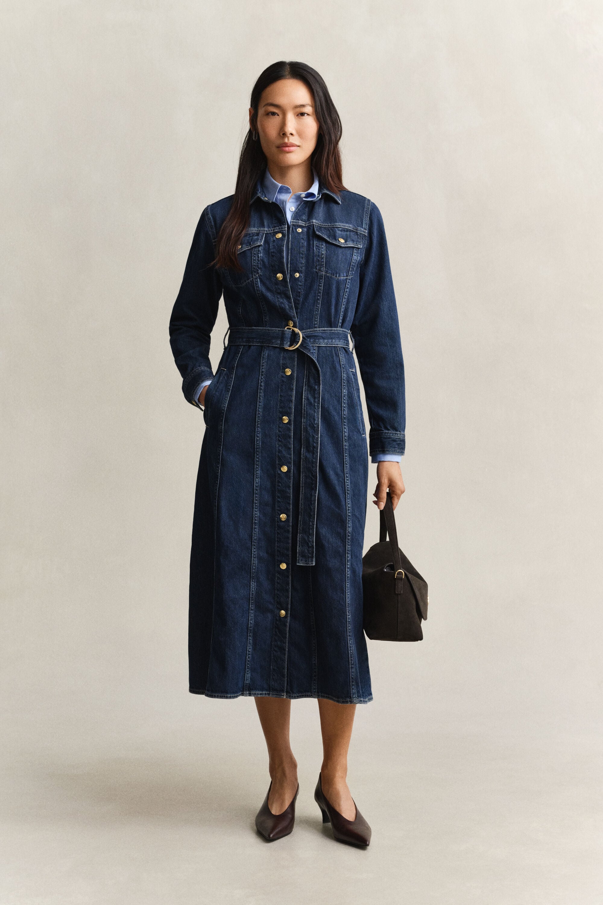 Jeans-Midikleid mit Gürtel