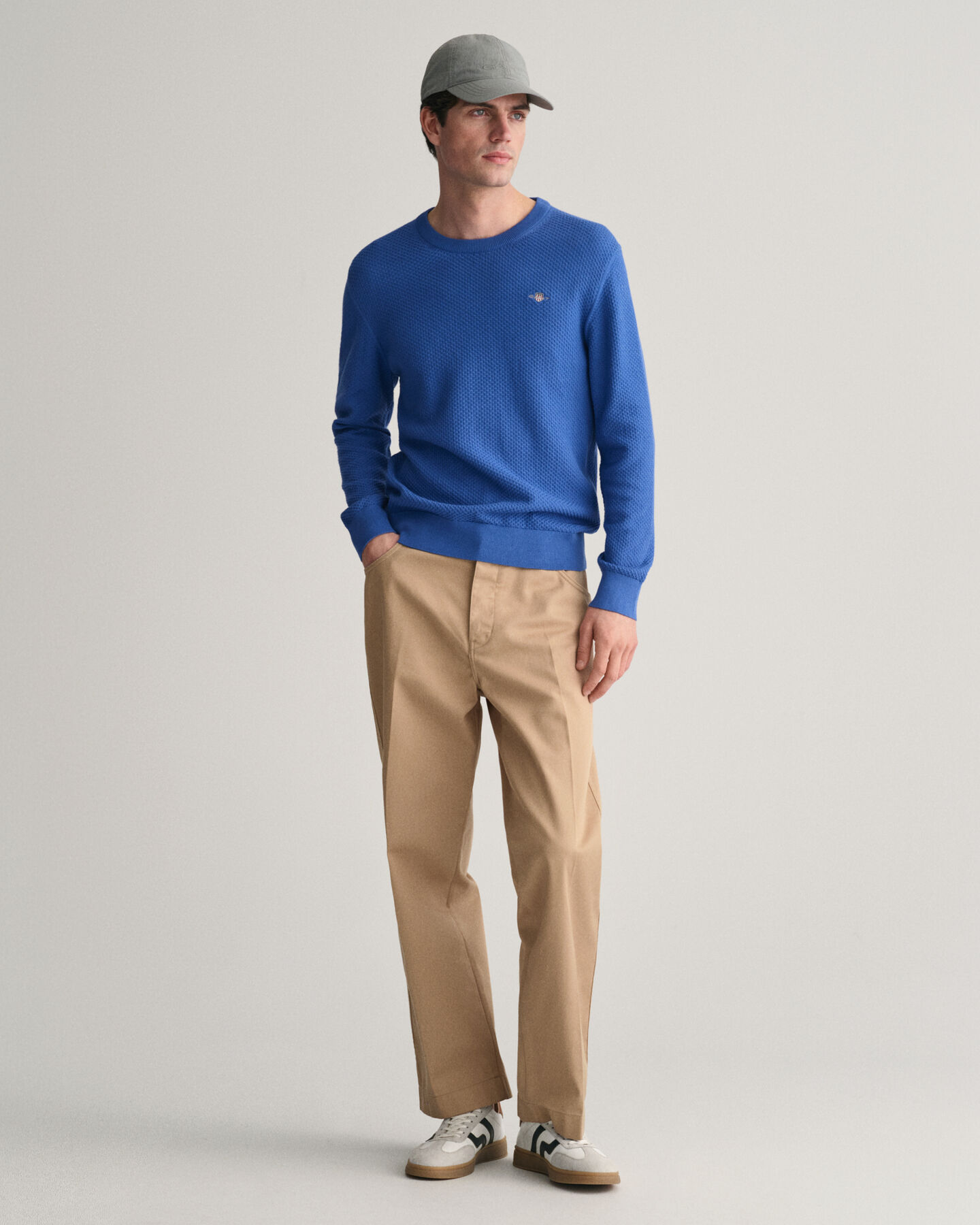 Strukturierter Rundhalspullover aus Baumwolle