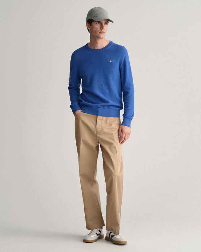 Strukturierter Rundhalspullover aus Baumwolle