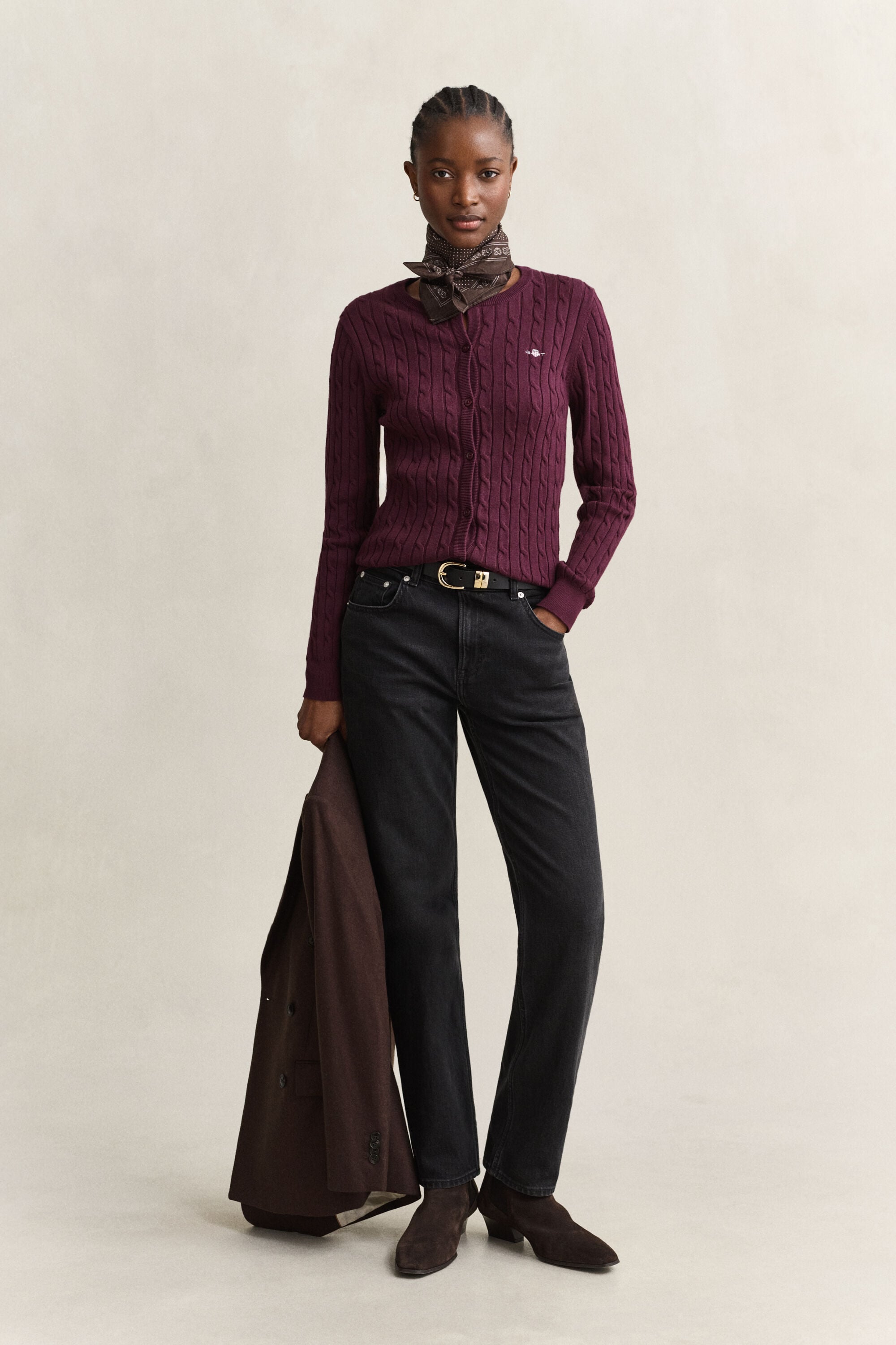 Strickjacke aus Stretch-Baumwolle mit Zopfmuster