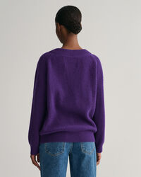 Gerippter V-Neck Wollpullover
