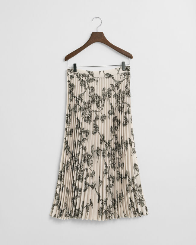 Midirock mit Falten und mit Baum-Print