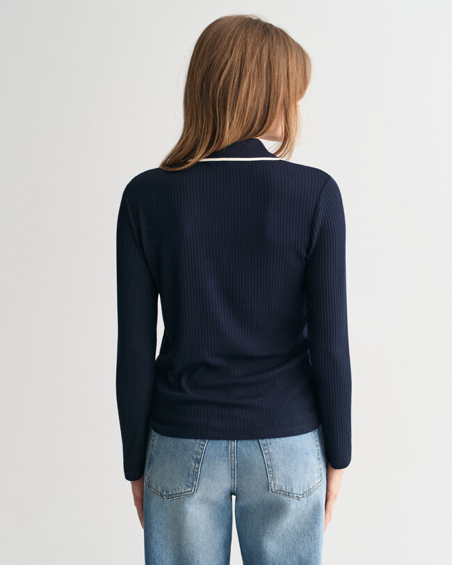 Geripptes Langarm-Poloshirt