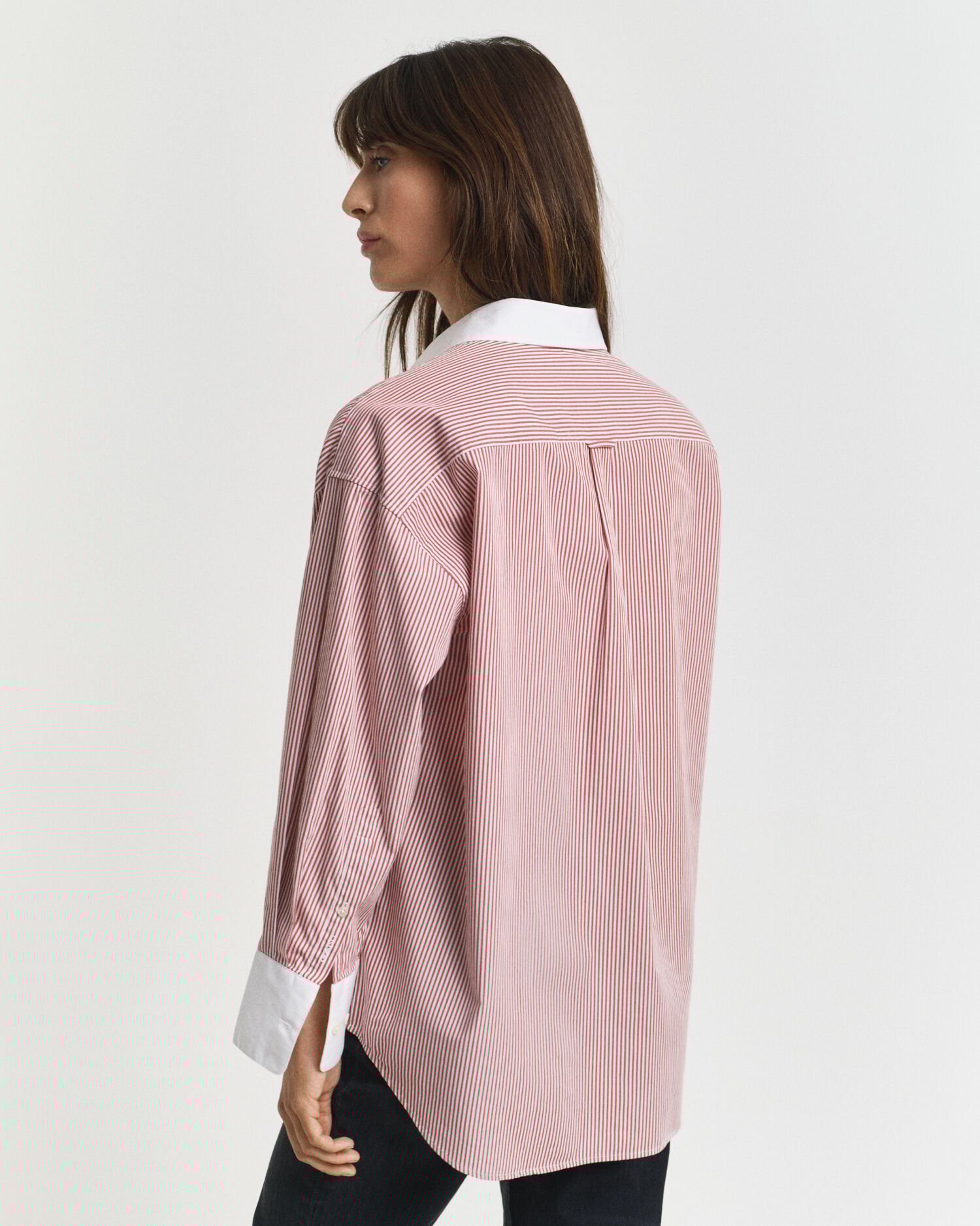 Oversized Bluse mit Kontrastkragen und Streifen