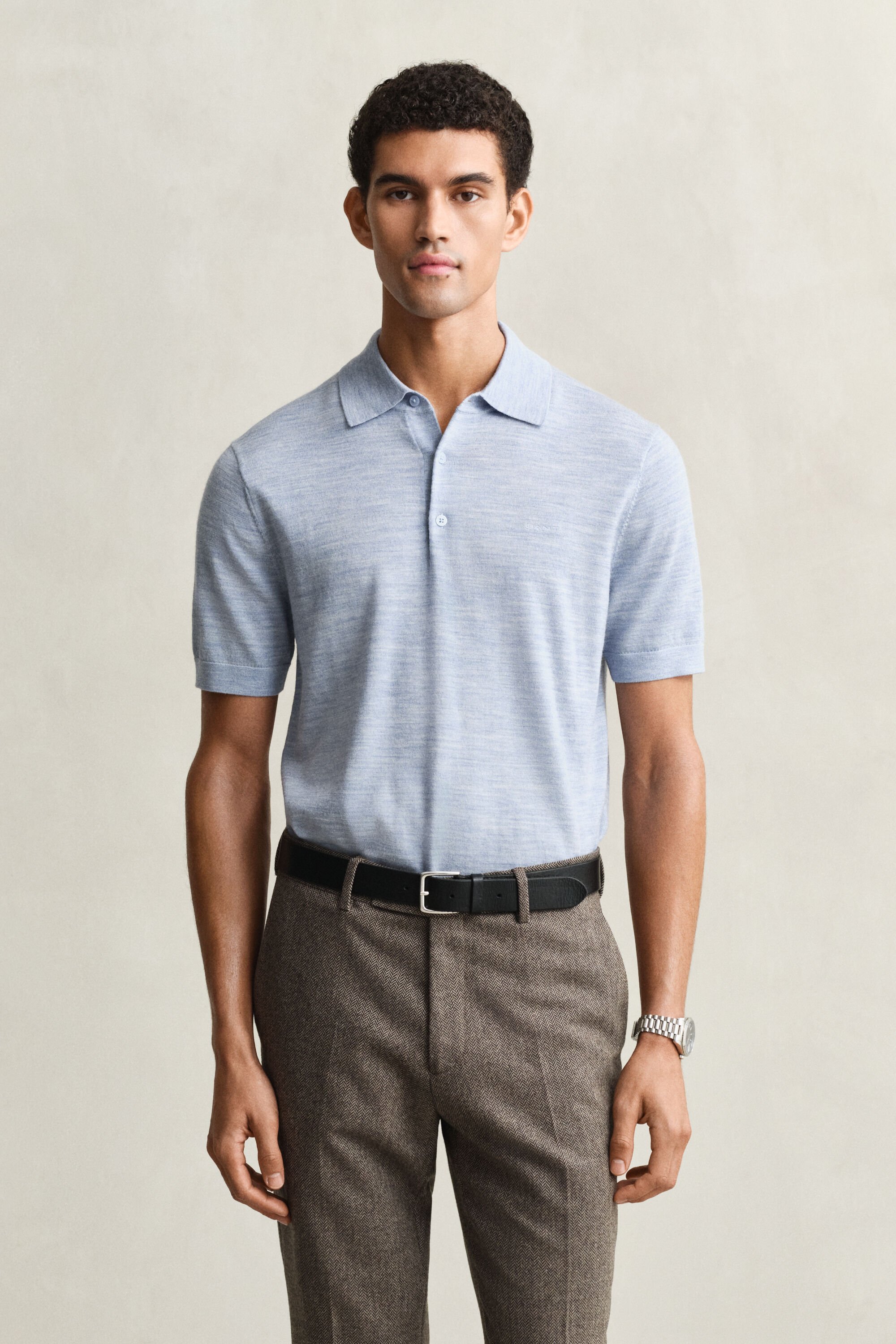 Kurzärmeliger Polopullover aus extrafeiner Merinowolle