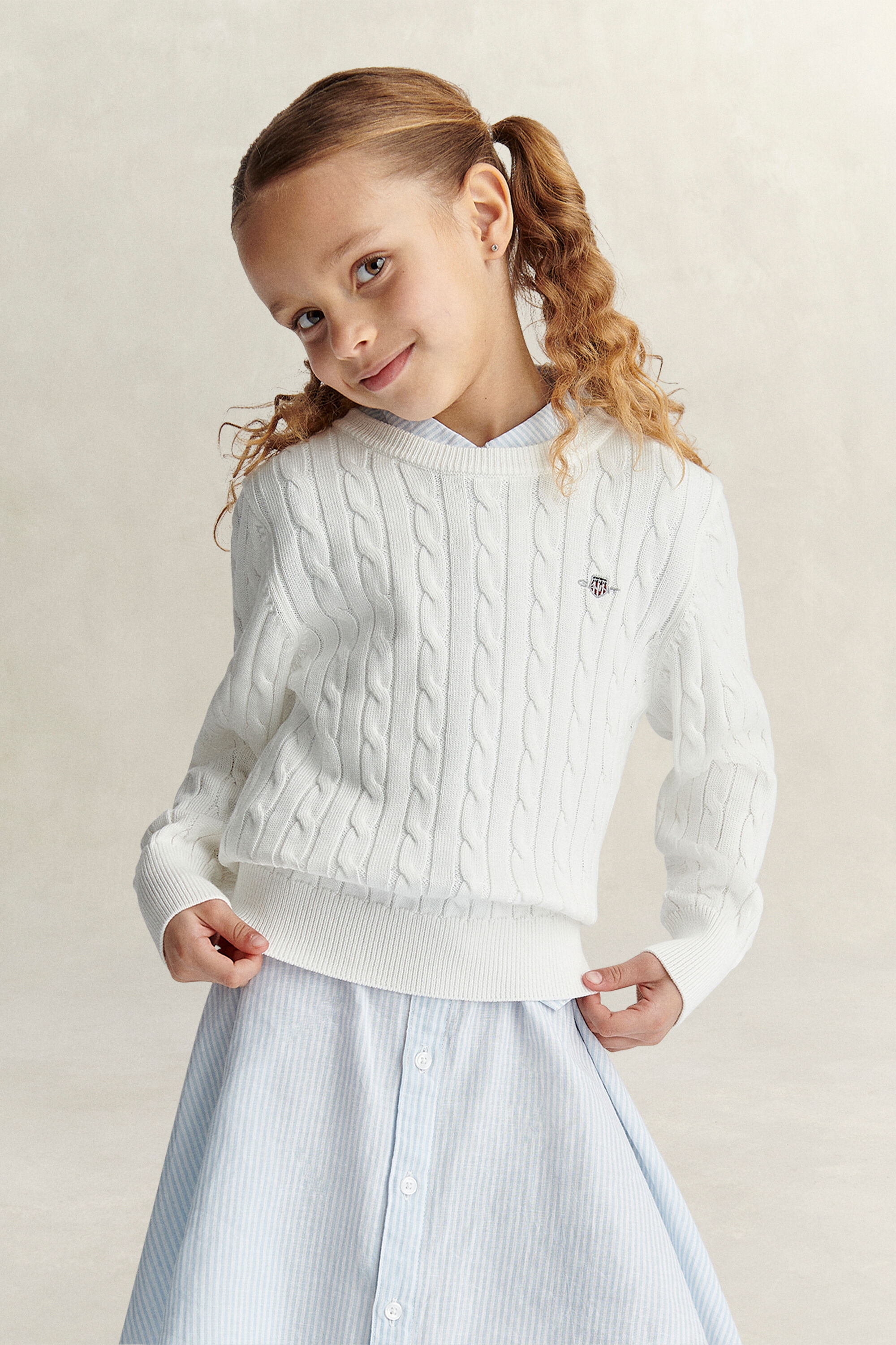 Girls Shield Pullover mit Zopfstrickmuster