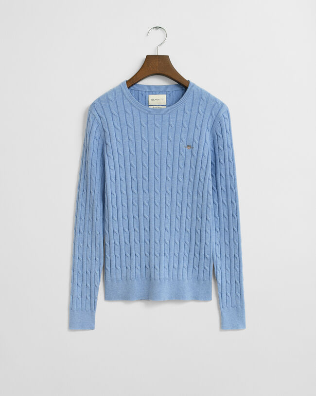 Zopfstrick Rundhalspullover aus Stretch-Baumwolle