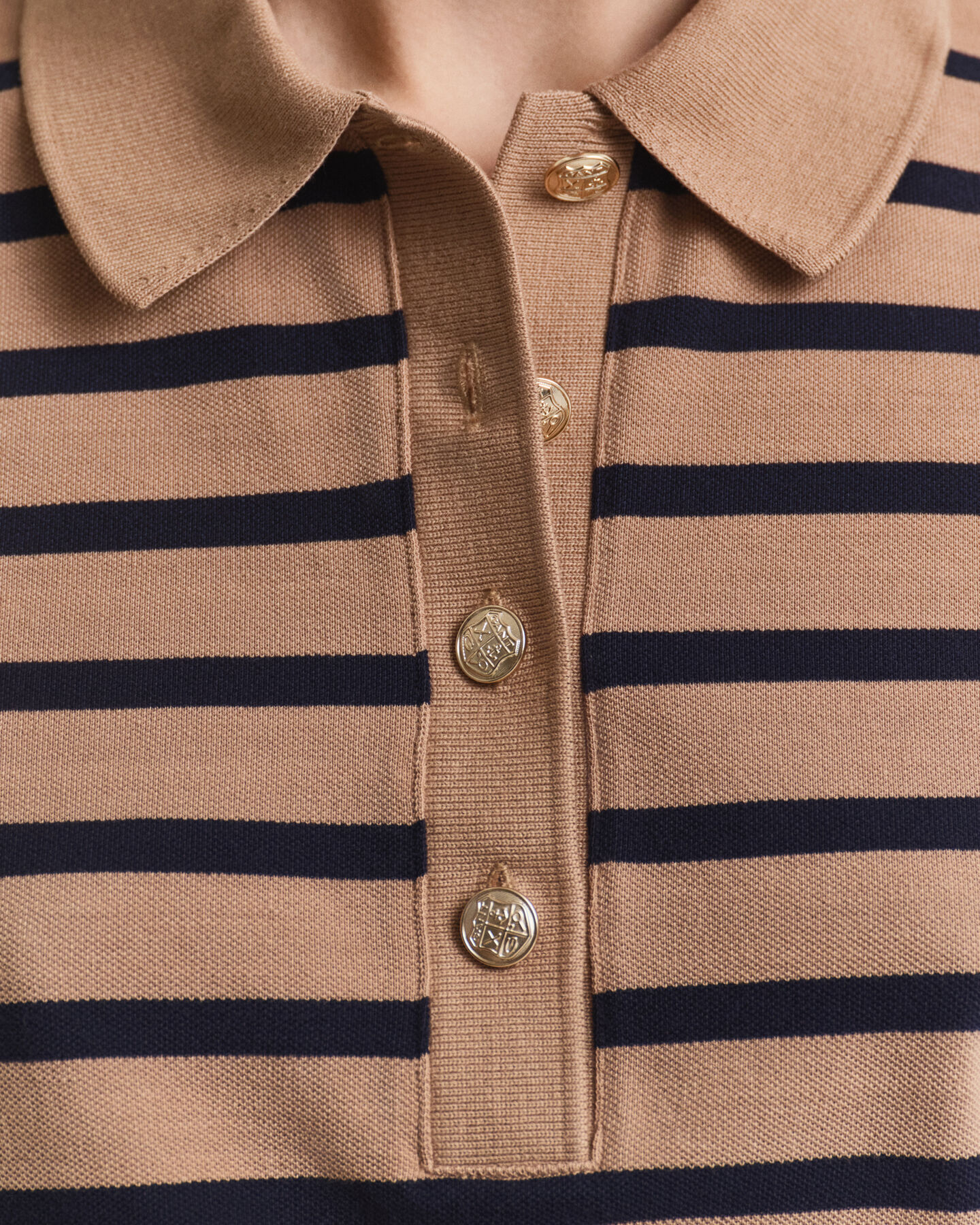 Breton Striped Piqué Langarm-Poloshirt
