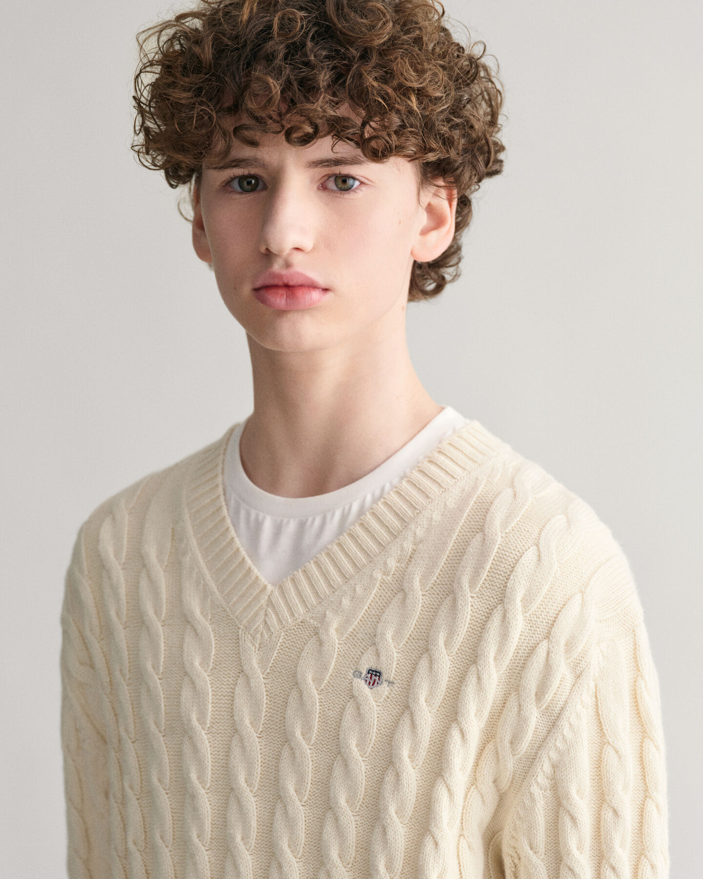 Teens Shield Zopfstrick V-Neck Pullover