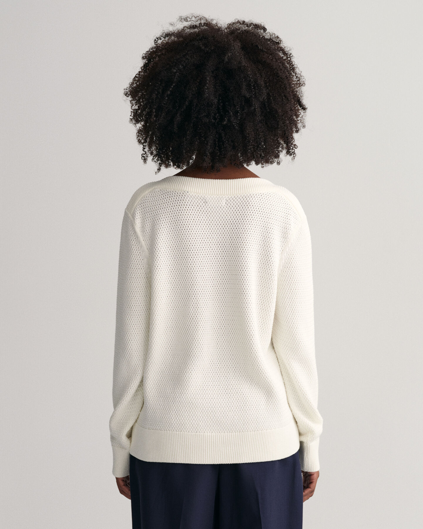 Textured Baumwoll Pullover mit U-Boot-Ausschnitt