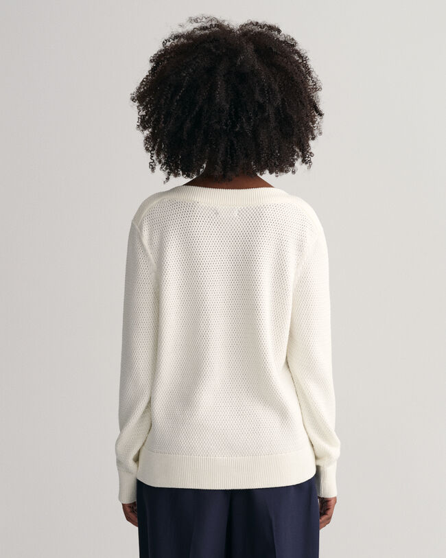 Textured Baumwoll Pullover mit U-Boot-Ausschnitt