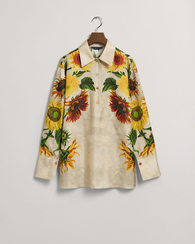 Popover Seidenbluse mit Sonnenblumen-Print