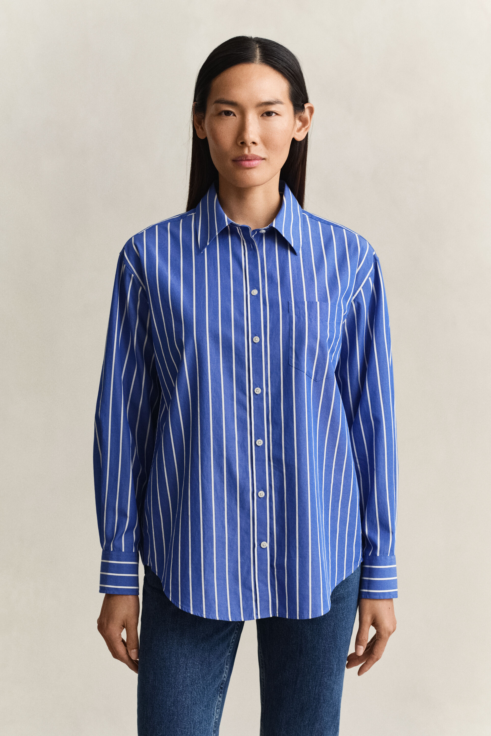Regular Fit Classic Popeline Bluse mit Streifen