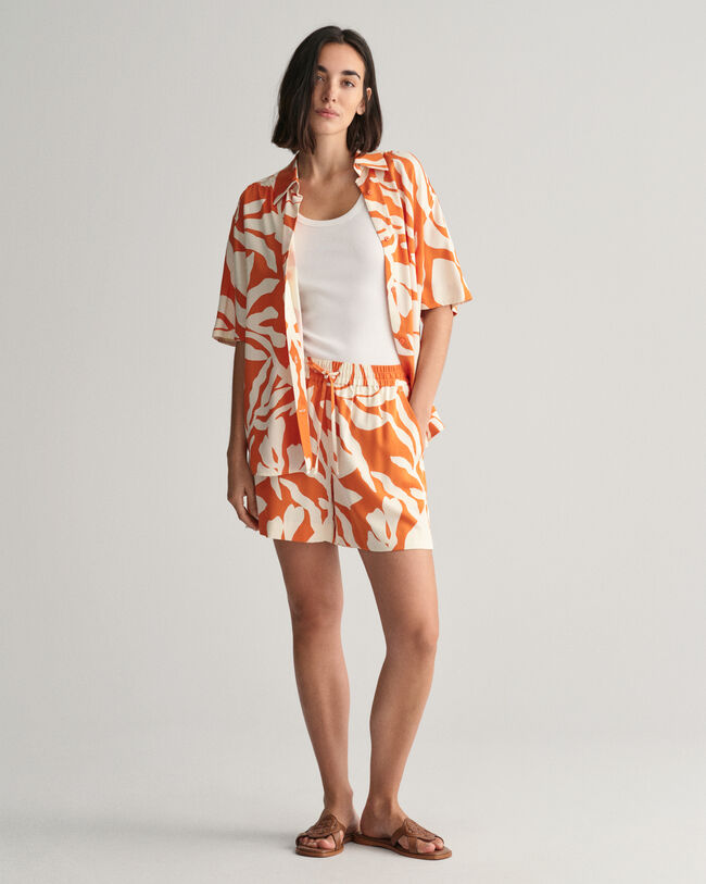 Relaxed Fit Palm Print Kurzarmbluse