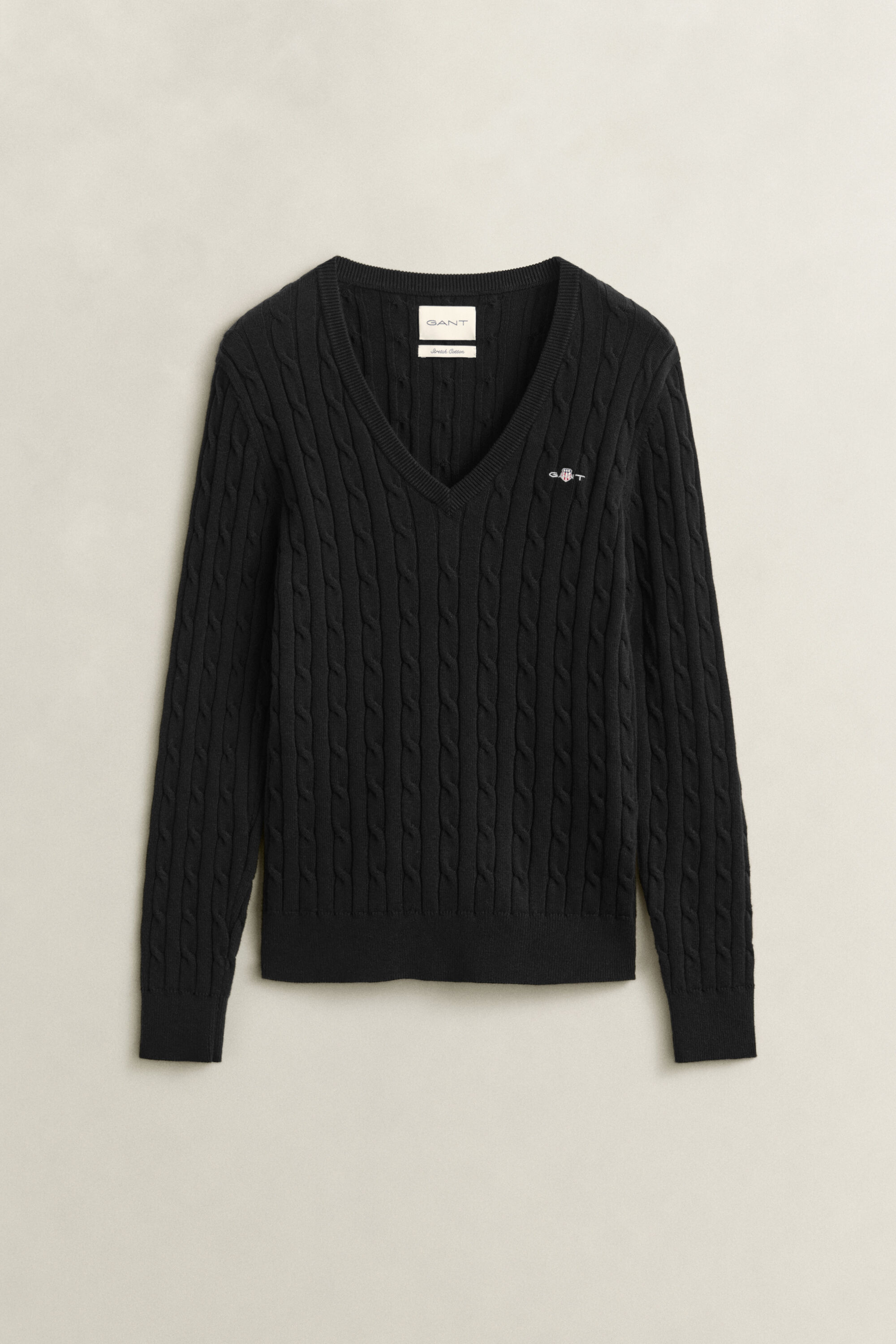 Zopfstrick V-Neck Pullover aus Stretch-Baumwolle