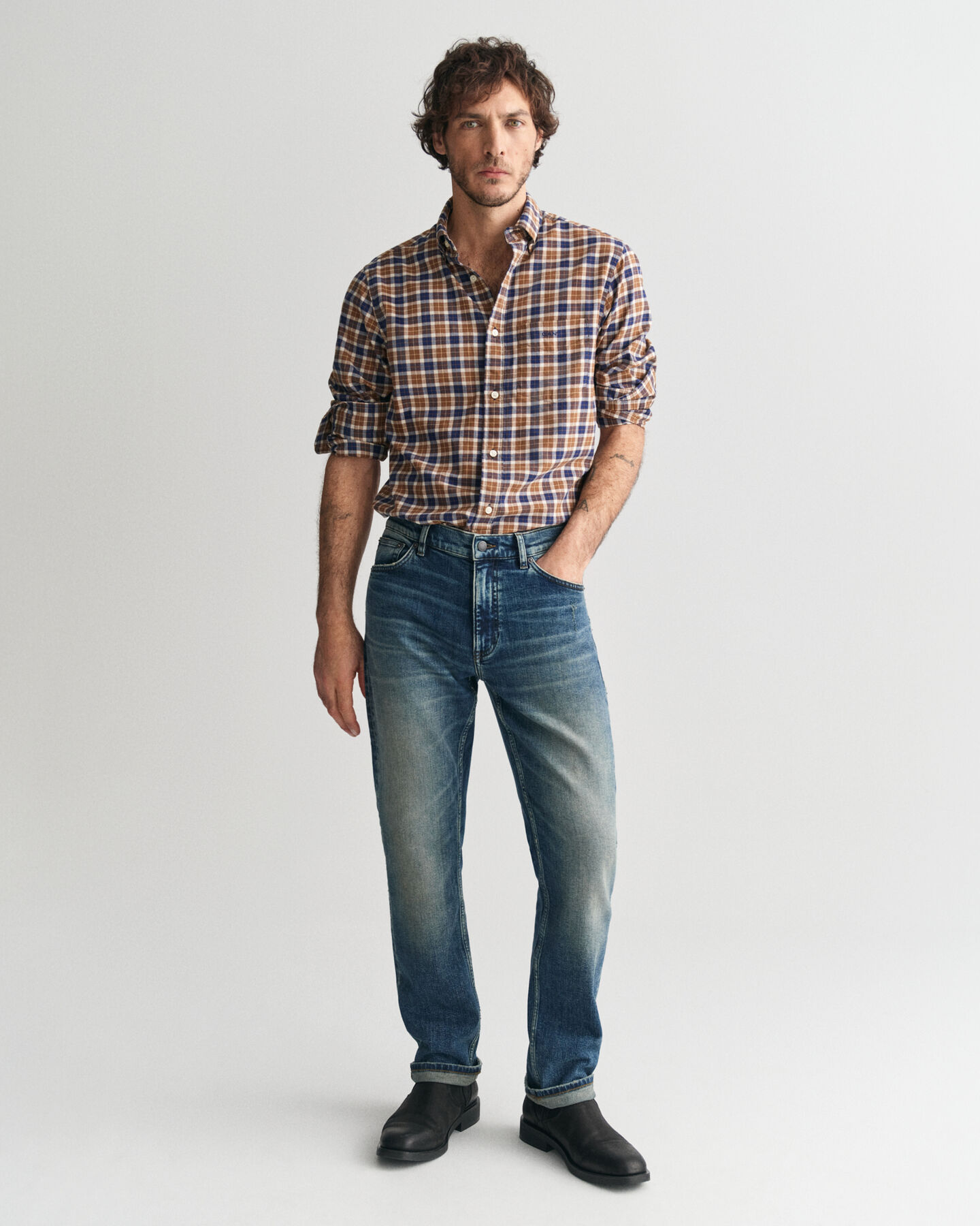 Leichtes Regular Fit Twill Hemd mit Karomuster