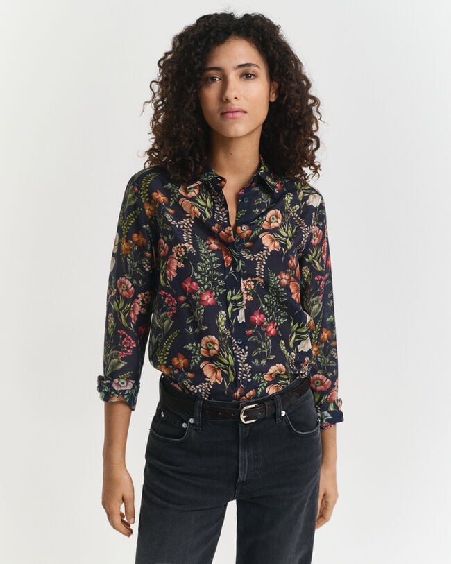 Regular Fit Bluse aus Baumwolle und Seide mit Blumen-Print