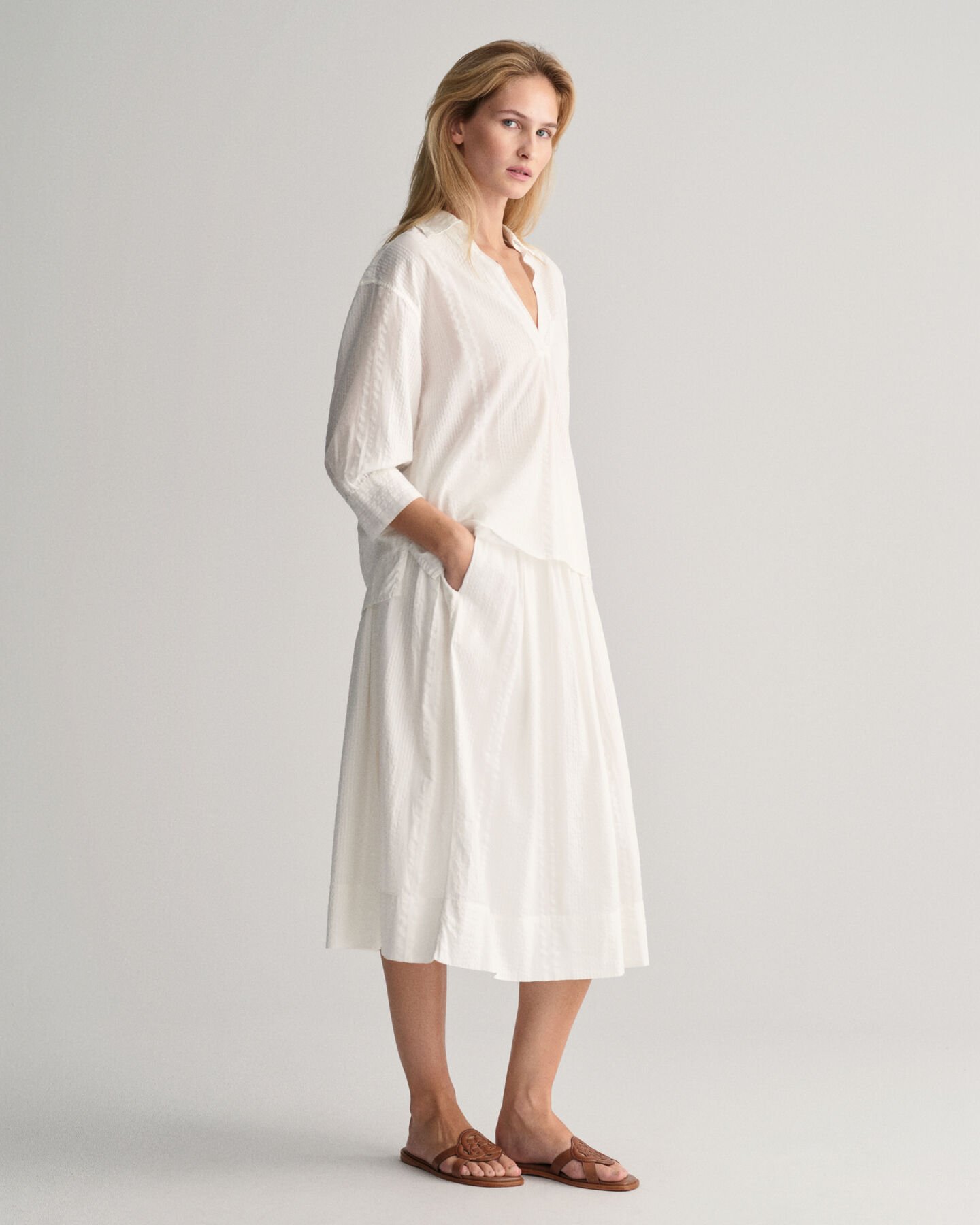 Relaxed Fit Seersucker Schlupfbluse mit Streifen