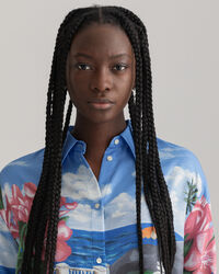 Scenery Print Seidenbluse