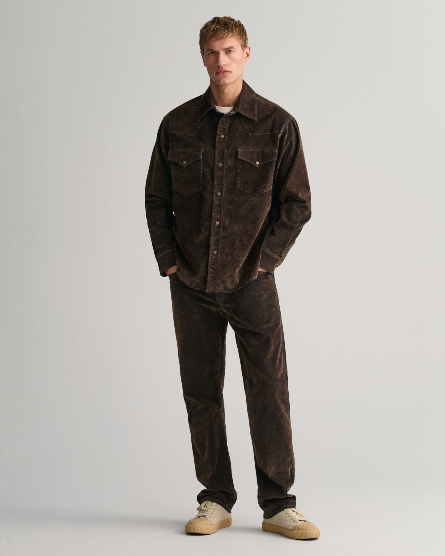 Relaxed Fit Flocked Samt Jeans