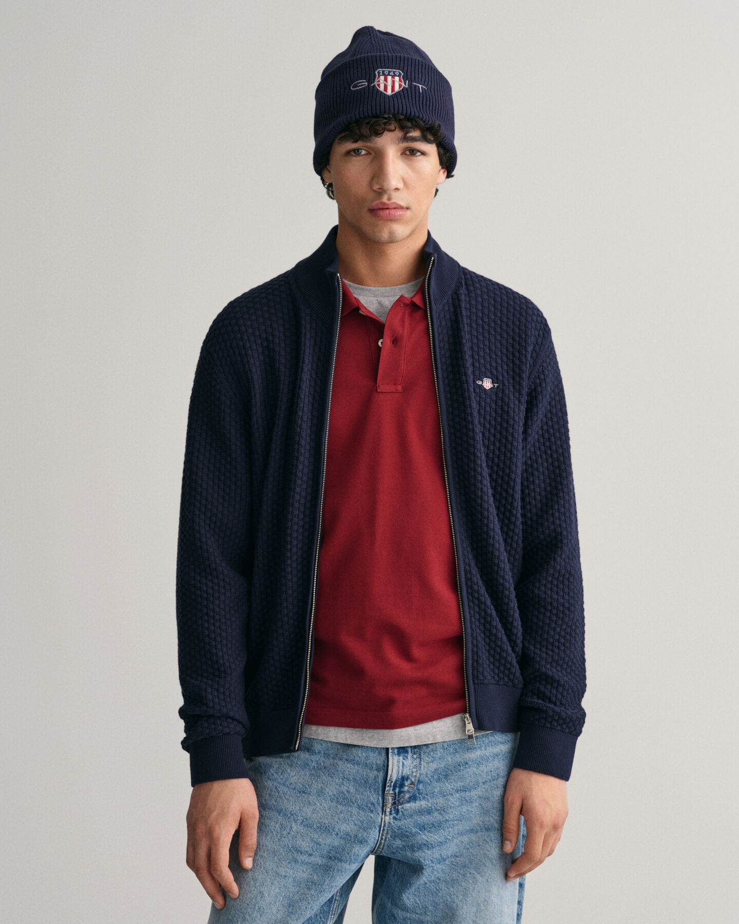 Strickjacke aus strukturierter Baumwolle mit Rei&szlig;verschluss