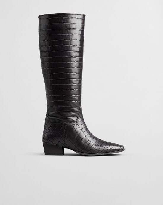 Bassotte Croc-Effect Leather Knee-High Boots