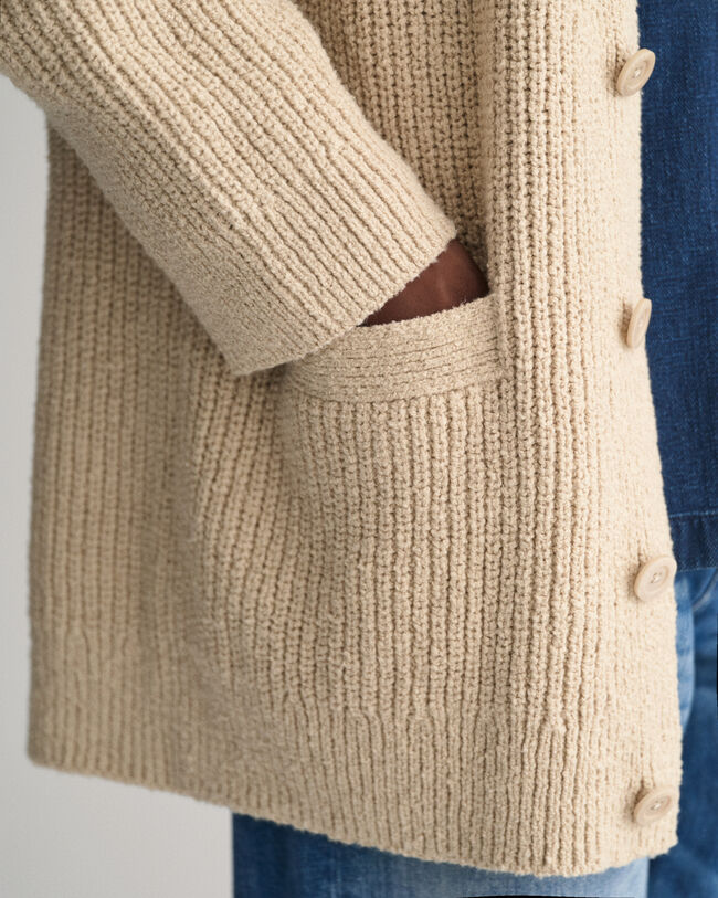 Gerippte Bouclé Strickjacke