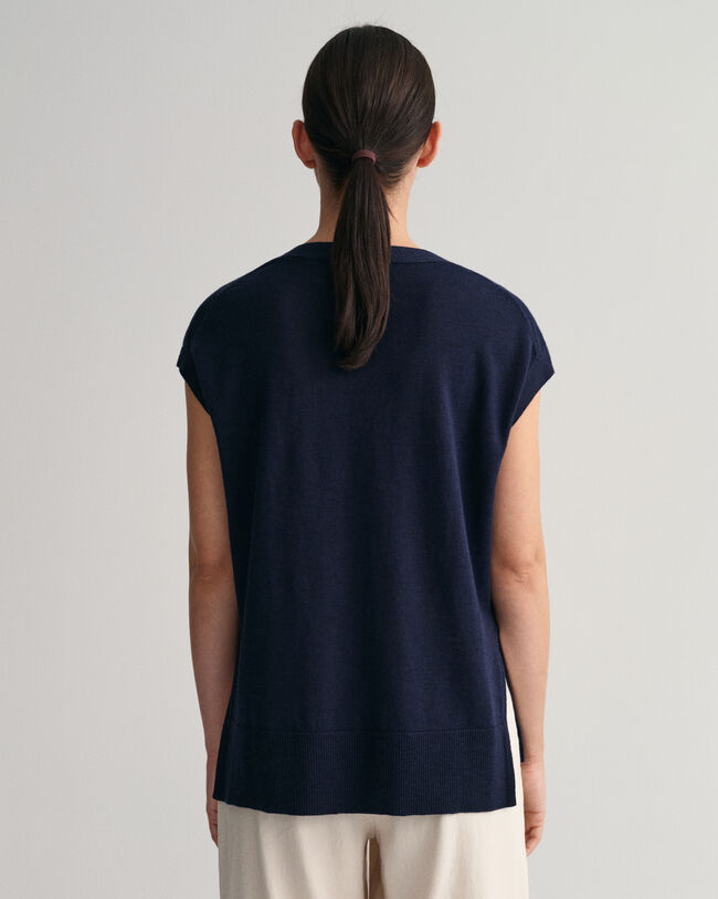 V-Neck Top aus Leinenmischgewebe