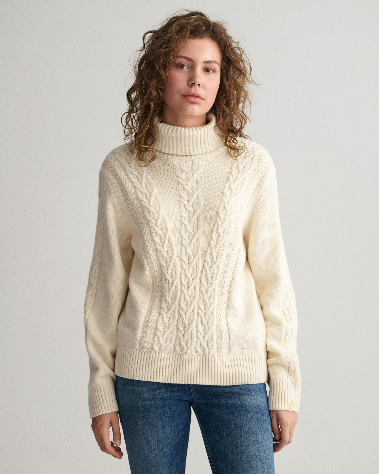 Teen Girls Rollkragenpullover mit Zopfmuster