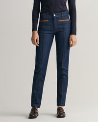 Slim Fit Jeans mit Lederdetails
