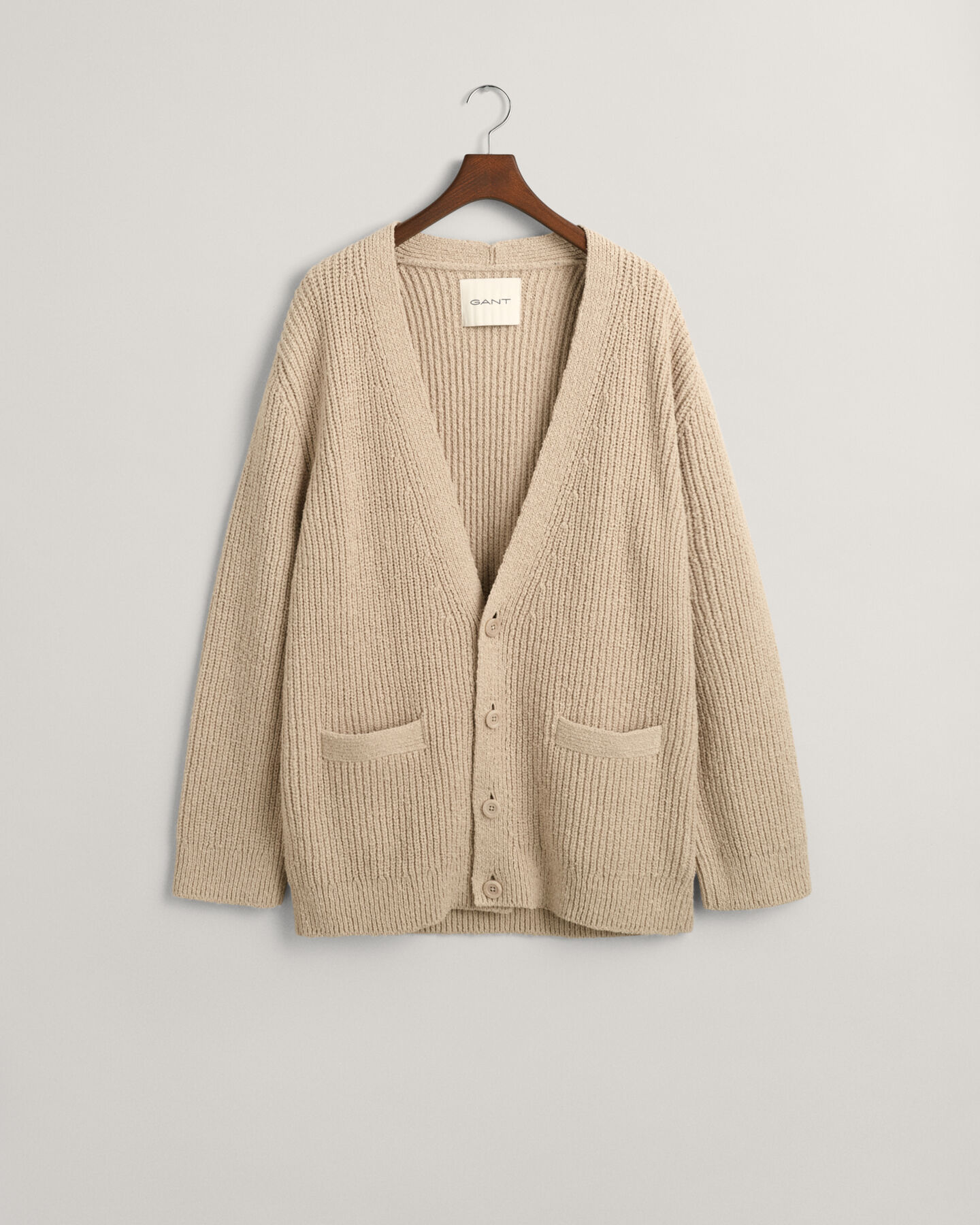 Gerippte Bouclé Strickjacke