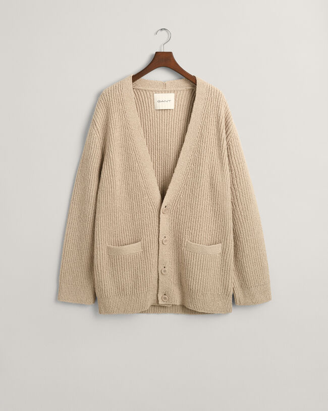 Gerippte Bouclé Strickjacke