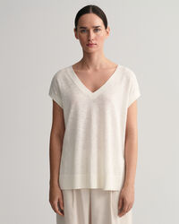 V-Neck Top aus Leinenmischgewebe