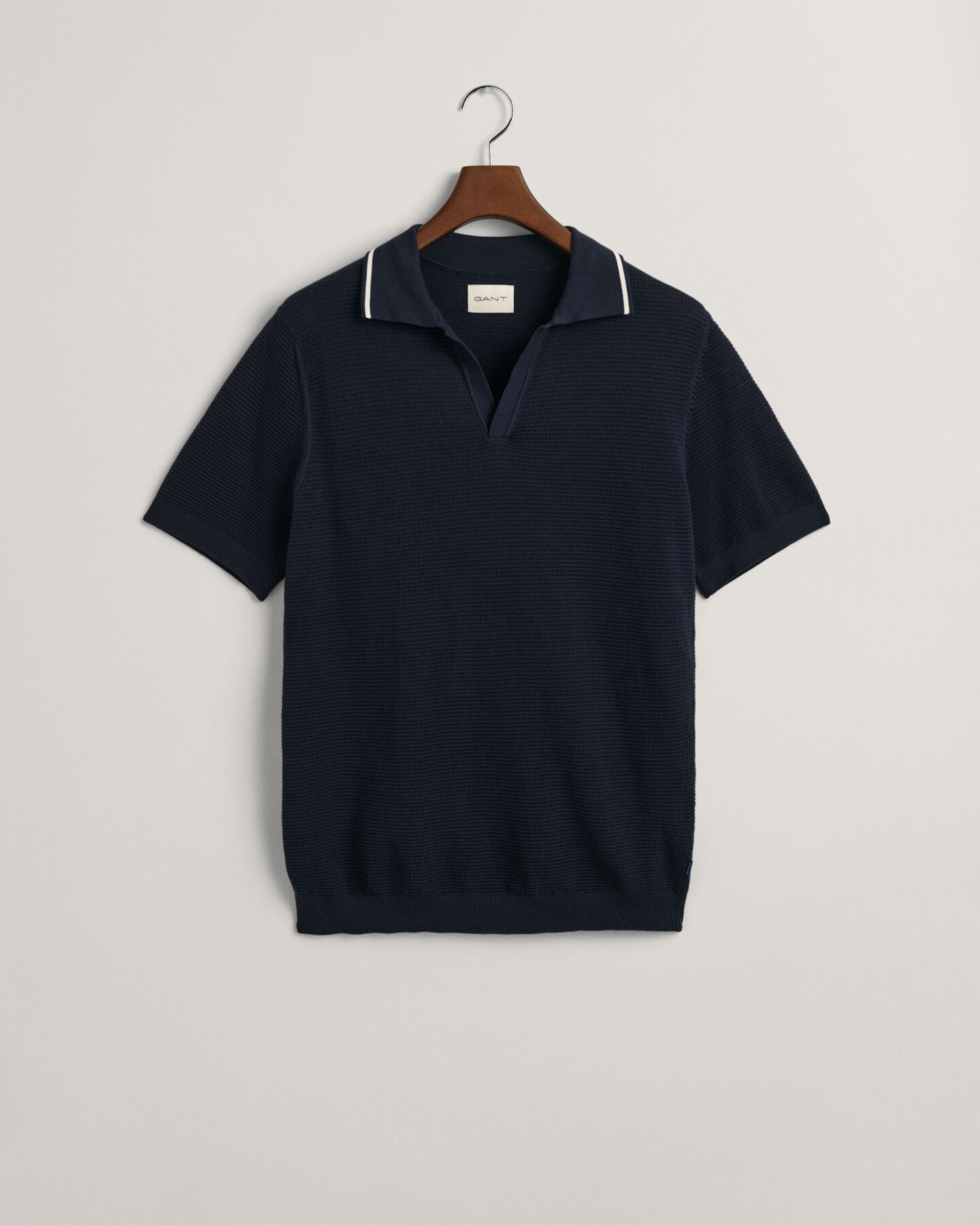 Struktur Baumwoll Polopullover mit offenem Kragen