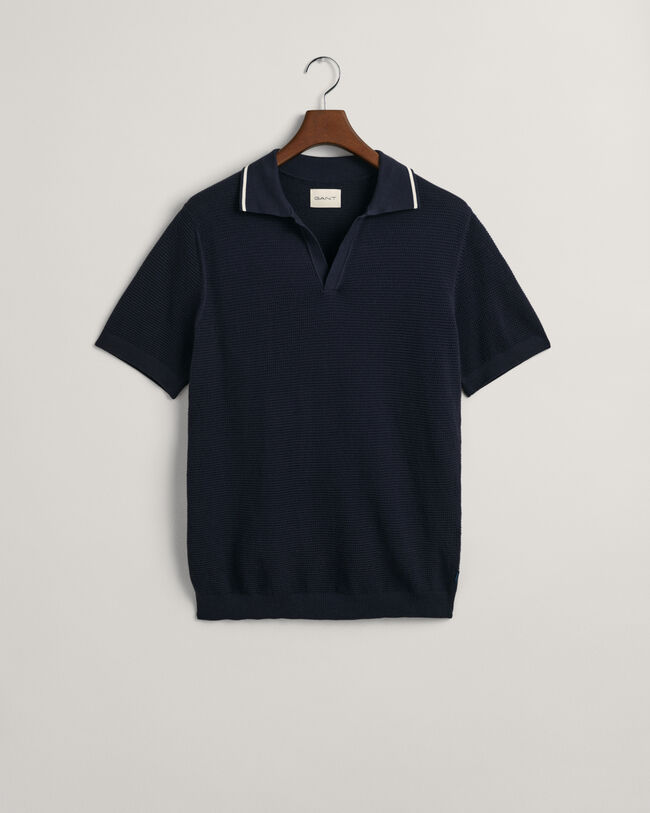 Struktur Baumwoll Polopullover mit offenem Kragen