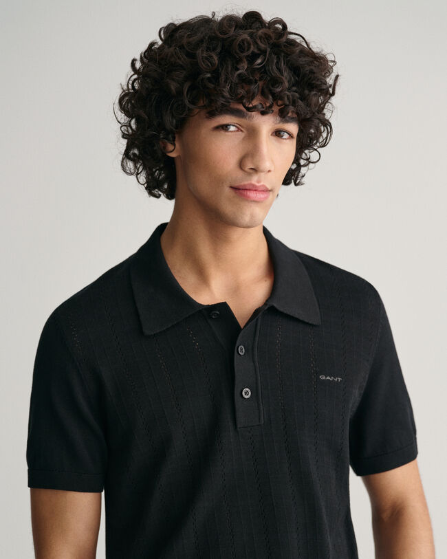 Pointelle Struktur Polopullover