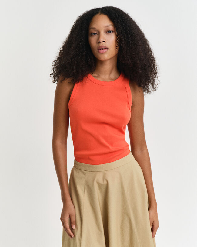 Geripptes Tanktop mit hohem Kragen