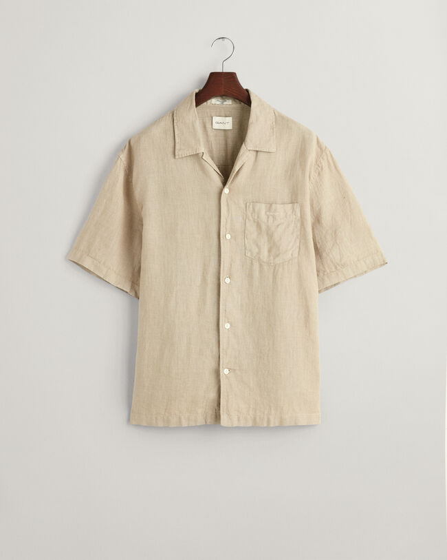 St&uuml;ckgef&auml;rbtes Relaxed Fit Leinen Kurzarmhemd
