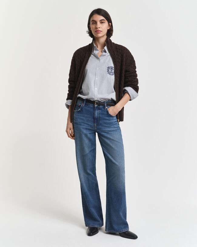 Zopfmuster Strickjacke mit Reißverschluss