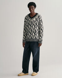Geometric V-Neck Pullover mit Muster