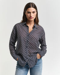 Relaxed Fit Geometric Baumwoll Seiden Bluse